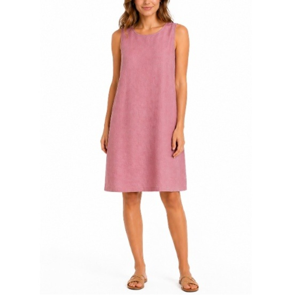 LINTICO‎ Women's Pink 100% Linen Sleeveless Shift Midi Dress Size S NWT